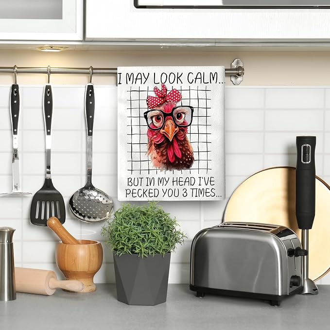 Funny Chicken Kitchen Towels Set of 2, Soft Absorbent Dish Towel Dishclothes - Image 4