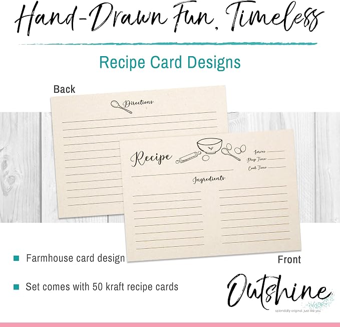 Outshine Recipe Cards| 50 Blank Recipe Cards | Double Sided Thick Card Stock - Image 3