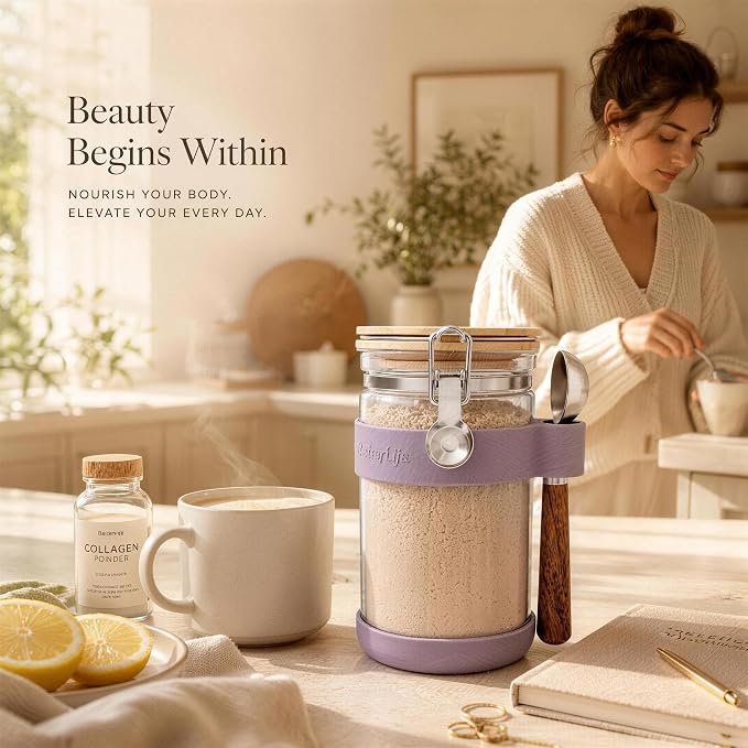Glass Protein Powder Container, 40oz Airtight Collagen Storage Jar - Image 2