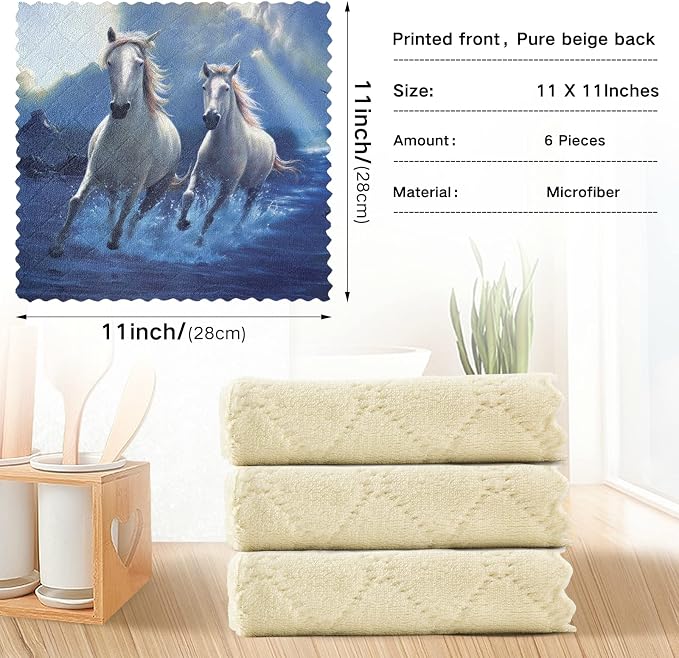 ALAZA Dish Towels Kitchen Cleaning Cloths Running Horse Dish Cloths Super - Image 3