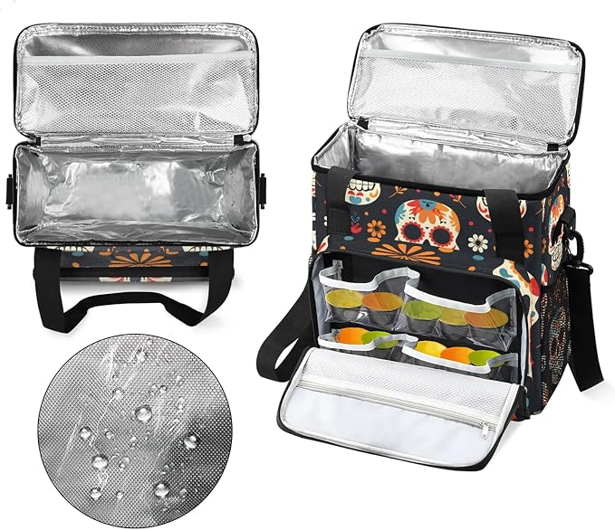 Sugar Skull Floral Coffee Maker Carring Bag, Large Insulated Storage Organizer - Image 3