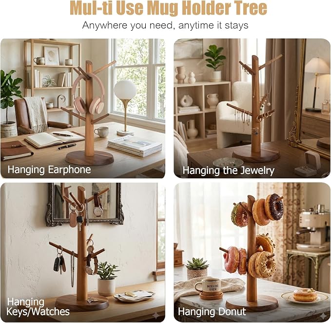 Mug Holder Tree, Acacia Wood Mug Rack - Image 6