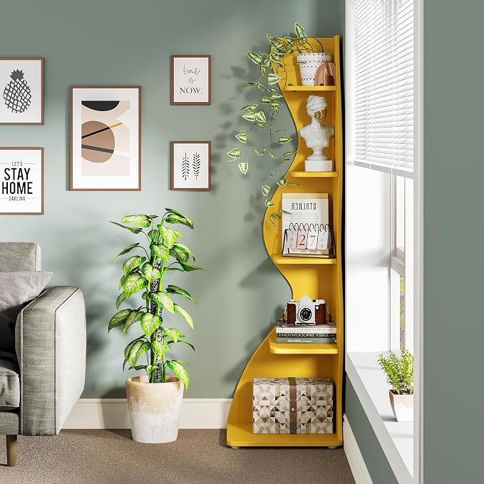 Tribesigns Corner Shelf, Modern 5-Tier Wall Corner Bookshelf, Stylish Corner - Image 6