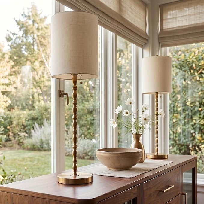 Buffet Lamps Set of 2, 28.5" Tall Brass Finish Lamps - Image 3