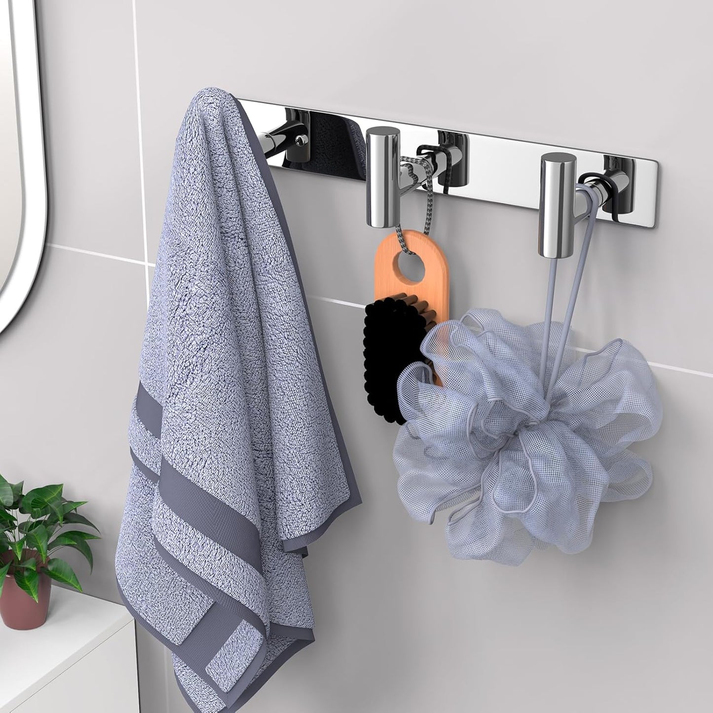 VAEHOLD Hat and Coat Wall Mount Rack - Hooks for Robes, Bags, Keys, and Towels - Bathroom Towel Hanger Organizer (Polished Chrome, “T“ Shape 3 Hooks 1 Pack)