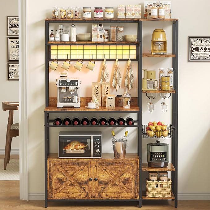 IRONCK Bakers Rack with Power Outlet, Kitchen Microwave Stand with Storage - Image 9
