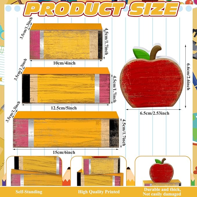 Lineshading 4 Pcs Back to School Table Decorations Retro Red Apples Decor Back - Image 2