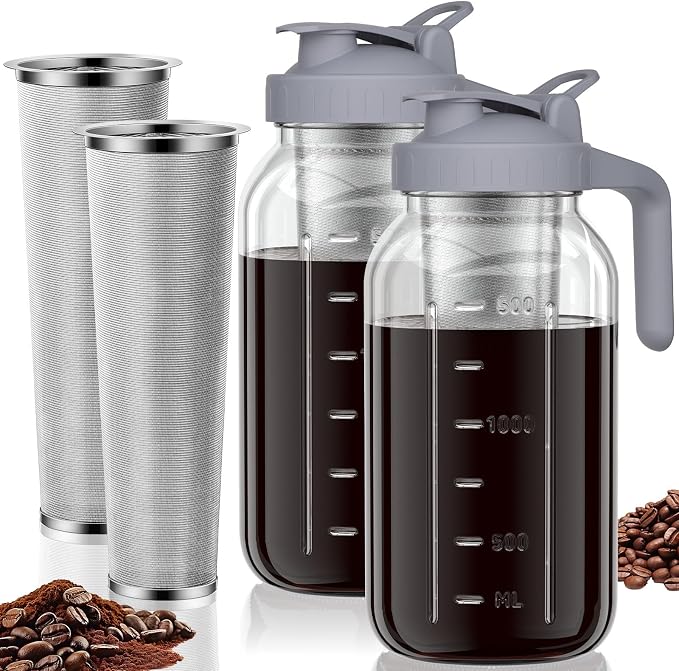 Cold Brew Coffee Maker Jar - 64oz Thick Glass Multipurpose Mason Pitcher Spout by Junvpic