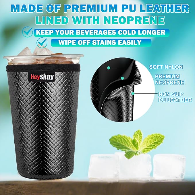 HEYSKAY Insulated Coffee Cup Sleeves Reusable Neoprene Iced Coffee Sleeve - Image 2