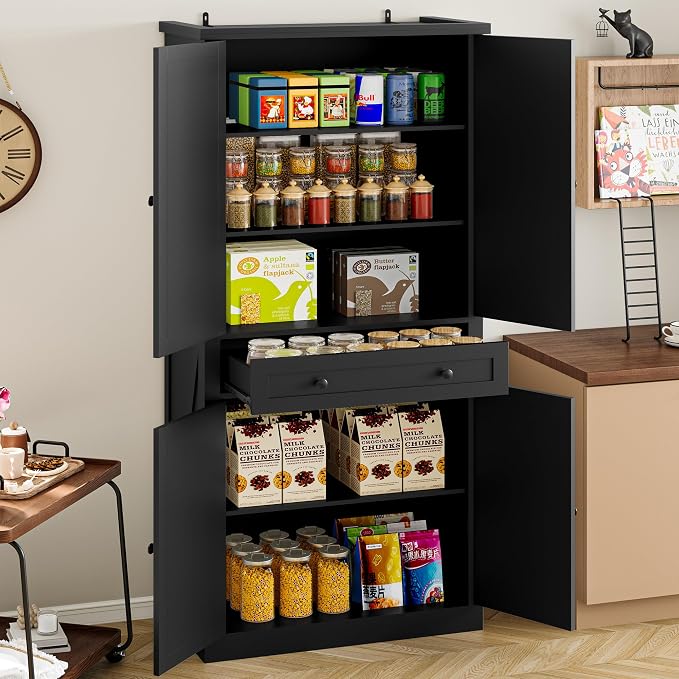 BORNOON Pantry Organizers and Storage Cabinet, 67.7” Barn Door White Kitchen - Image 3