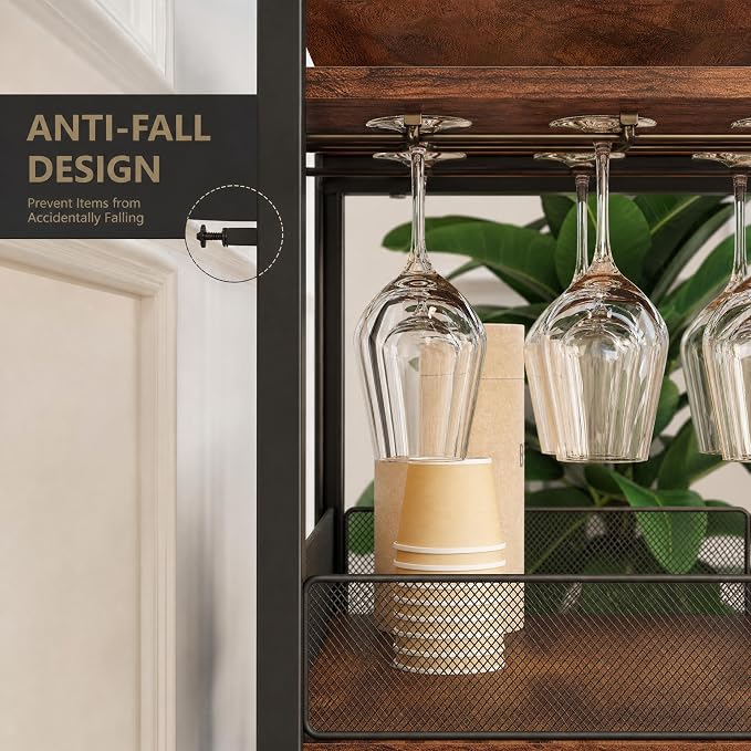 Wine Bar Cabinet with LED light, 3-Tier Removable wine rack cabinet glass holder - Image 6