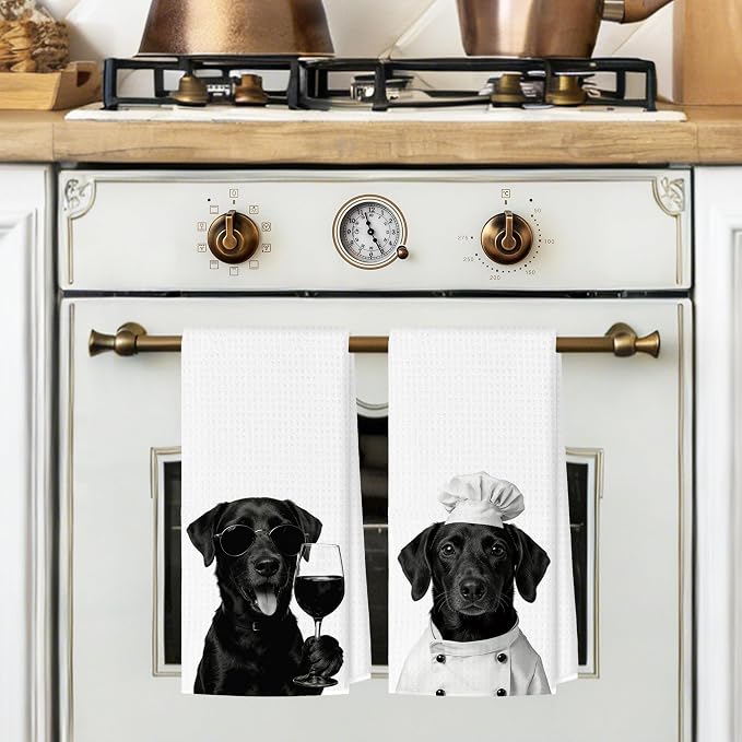 Funny Labrador Kitchen Towels Set of 2, Dog Kitchen Bar Accessories, Dog Chef - Image 2