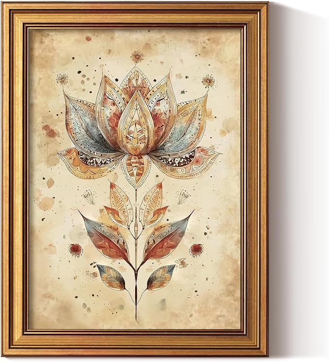 ARPEOTCY Gold Framed Canvas Wall Art, Boho Lotus Flower Wall Decor, Farmhouse by ARPEOTCY