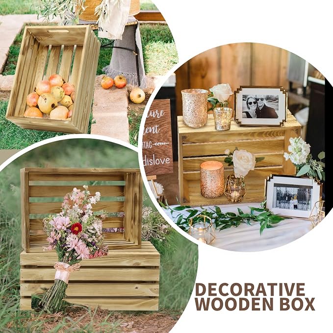 5 Pcs Decorative Wood Crates for Display, 5 Size Large Farmhouse Wooden Basket - Image 6