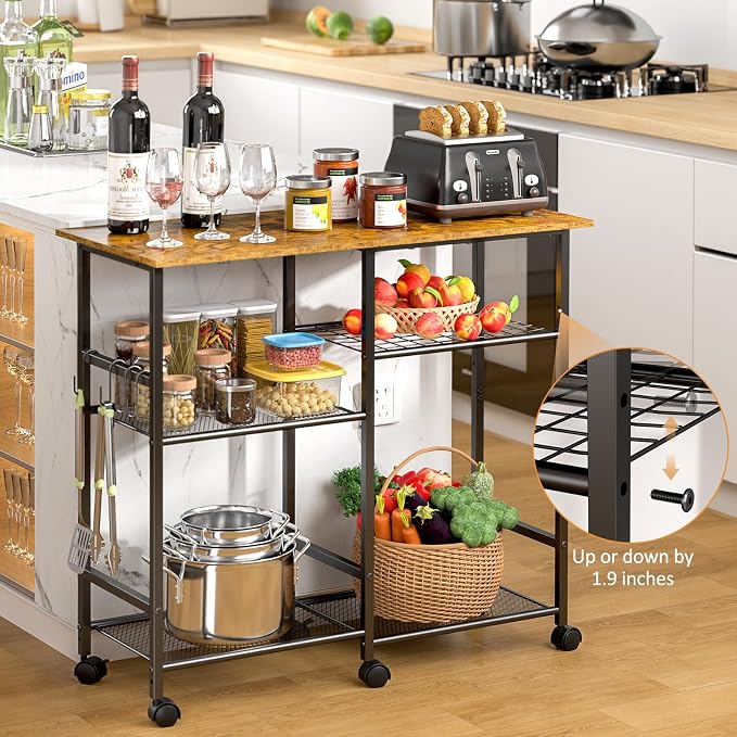 ThreeHio Rolling Kitchen Microwave Cart, 3-Tier Microwave Stand - Image 5