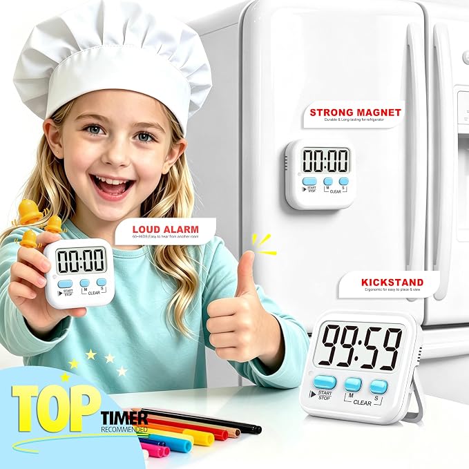 Antonki 2 Pack Digital Timer for Kids, Magnetic Countdown Kitchen Timers for - Image 3