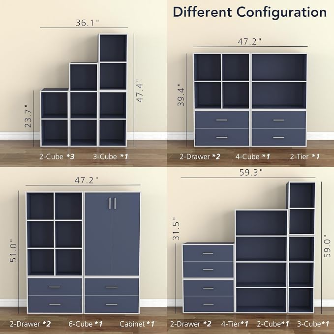 Homes: Inside + Out Apexa 3-Tier Cube Storage Organizer Shelves, Stackable Wood - Image 10