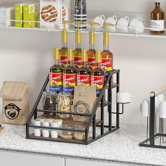 Coffee Syrup Rack Organizer, 4 Tier Countertop Storage Shelves, Kitchen Storage - Image 4