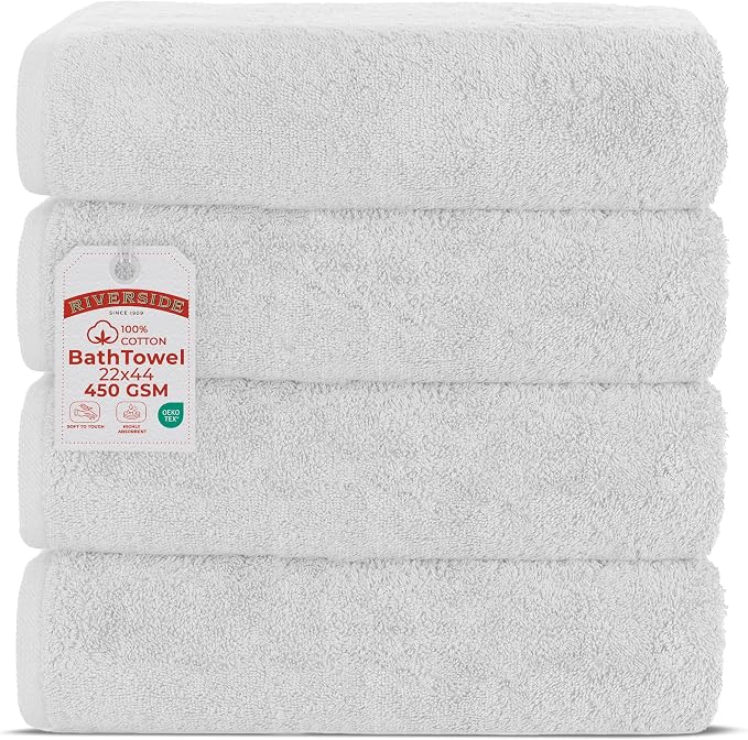 RIVERSIDE 100% Ring-Spun Cotton Bath Towels Set of 4 22 x 44 by RIVERSIDE
