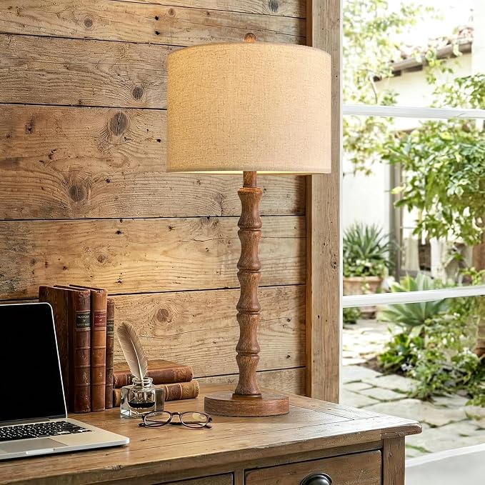 ILLMTW Wood Table Lamp Set of 2, Vintage Buffet Lamps Mid Century Bedside Lamp - Image 2