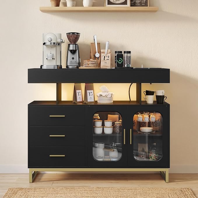 40" LED Buffet Cabinet with Charging Station, Smart Sideboard with RGB 16-Color - Image 7