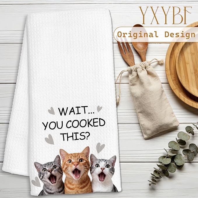 Funny Cat Kitchen Towels 16x24 Inches, Cat Mom Dad Lady Lovers Gifts Decorative - Image 2