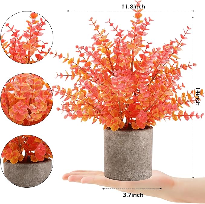 Coferset 2 Pack Fall Small Fake Plants 14" Eucalyptus Potted Artificial Plants - Image 5