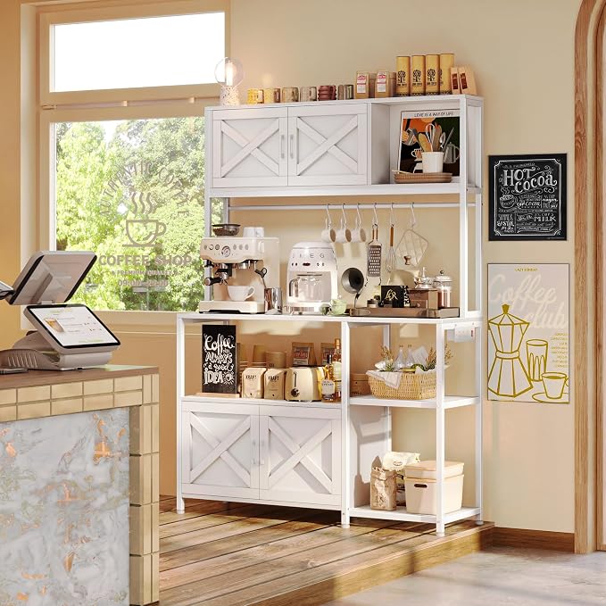 Huuger Large Bakers Rack with Power Outlet, Kitchen Microwave Stand with - Image 6