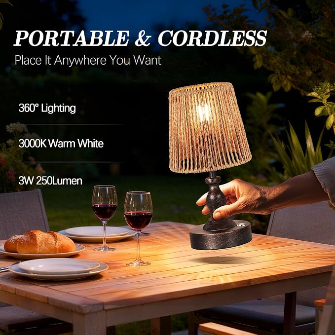 PARTPHONER Mini Cordless LED Table Lamp, 5200mAh Rechargeable Battery Operated - Image 4