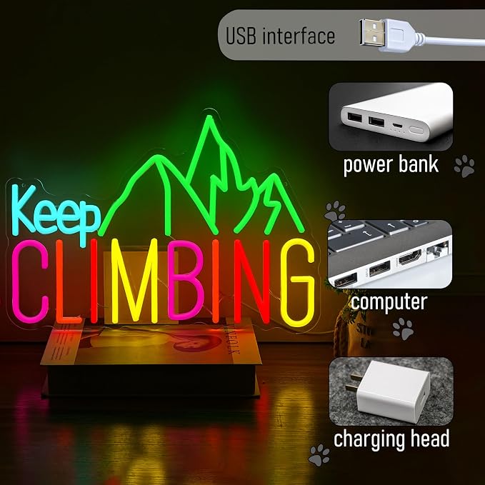 Keep Climbing Neon Sign for Wall Decor Dimmable Climbing LED Light Up Sign LED - Image 4