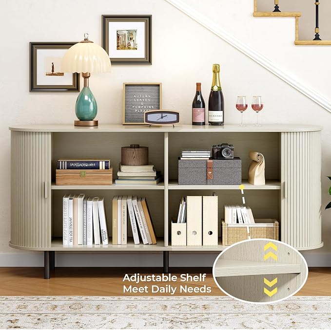 Buffet Cabinet with Storage, Fluted Sideboard Buffet with Sliding Door - Image 3