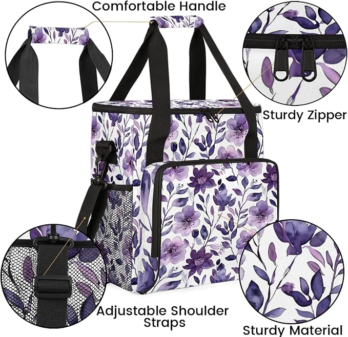 Cute Watercolor Floral Coffee Maker Carring Bag, Large Insulated Storage - Image 6