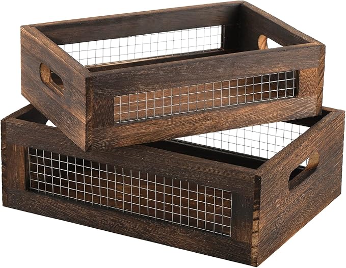 Dicunoy Set of 2 Rustic Nesting Boxes, Wooden Organizer Crates Basket, Small by Dicunoy