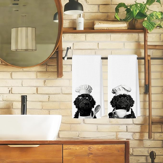 Funny Cockapoo Kitchen Towels Set of 2, Dog Kitchen Bar Accessories, Dog Chef - Image 4