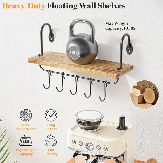 Olakee Floating Wall Shelves for Kitchen Bathroom Coffee Nook - Image 4