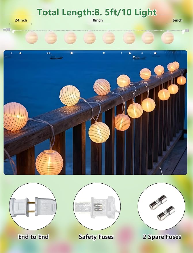 White Lantern String Lights Plug in, 8.5Ft Hanging Indoor Decorative String - Image 2