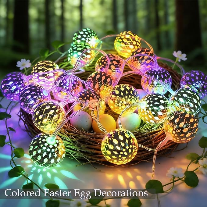 USB & Battery Operated Pastel Metal Ball String Lights Easter Egg Decor - Image 3