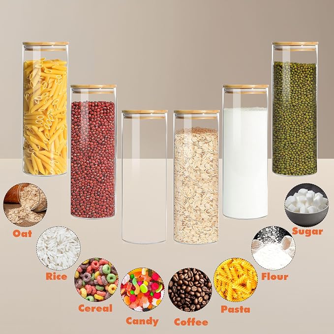 Glass Storage Containers with Airtight Bamboo Lids, Round Glass Jars Pantry - Image 3