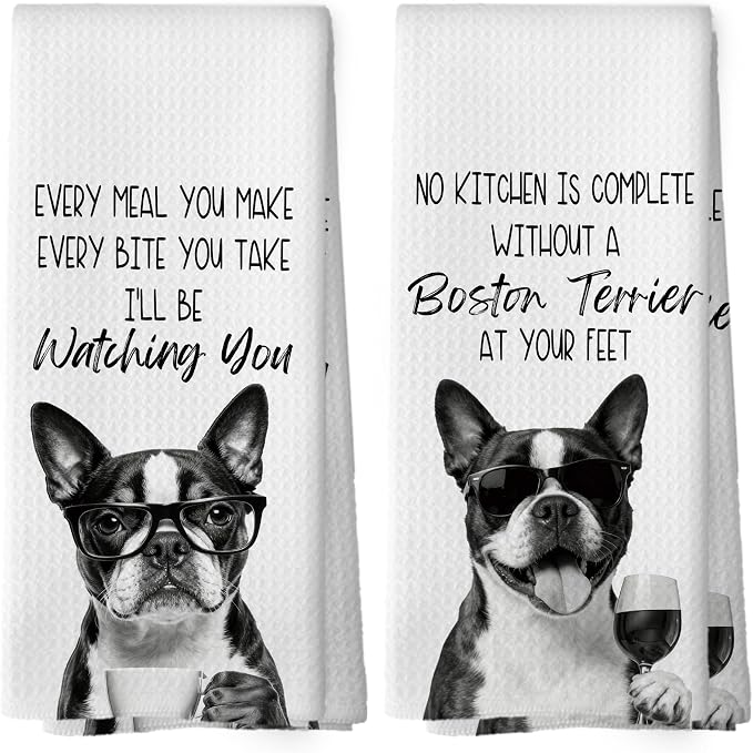Boston Terrier Kitchen Towels Set of 2, Dog Kitchen Accessories, Bar Decor by Mcehtle