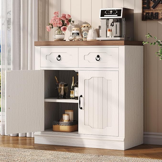 LIKIMIO Buffet Cabinet with 2 Drawers, Farmhouse Coffee Bar Station Kitchen - Image 8