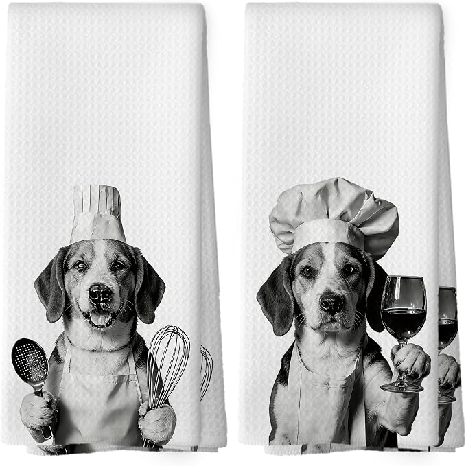 Beagle Kitchen Towels Set of 2, Dog Kitchen Accessories, Bar Decor, Dog Chef by Mcehtle