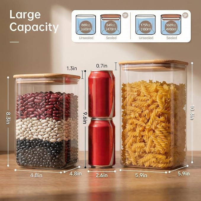 Extra Large Square Glass Flour & Sugar Storage Containers - Image 3