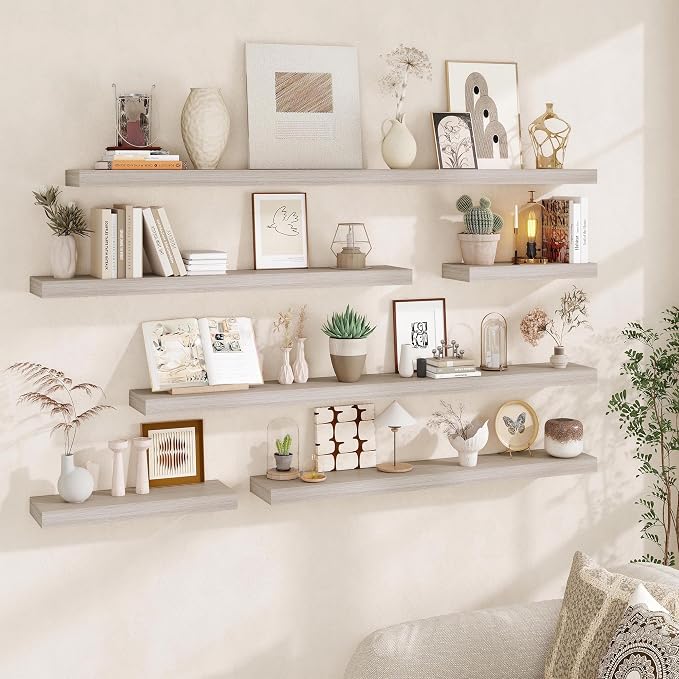 Fun Memories 72 Inch Floating Shelves, Wall Mounted Rustic Wood Floating Shelf - Image 2