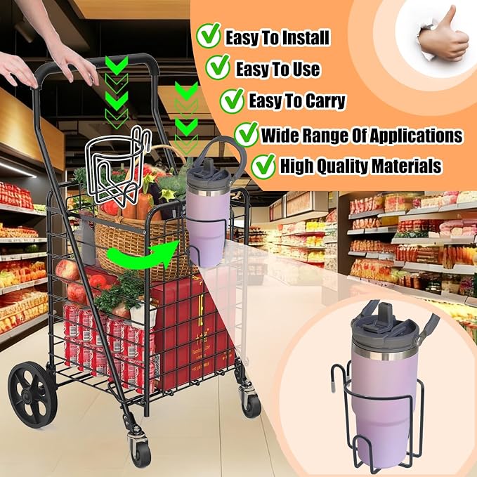 2 Pcs Updated Shopping Cart Cup Holders, Reusable Anti-Spill Hanging Drink - Image 5