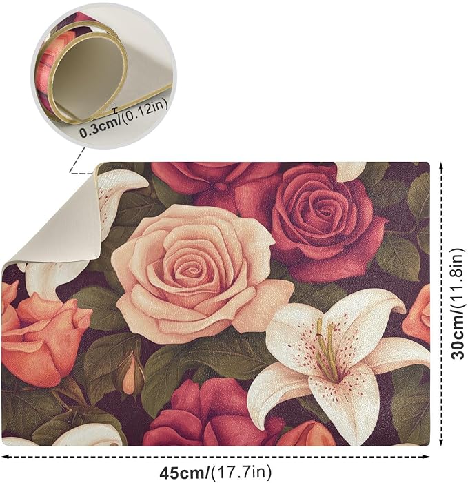 Roses and Lily Flowers Coffee Mat Coffee Bar Maker Station Pot Spill Machine - Image 2