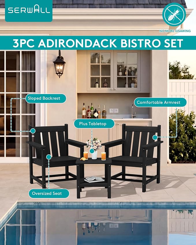SEWRWALL 3 Pieces Patio Bistro Set, All Weather Adirondack Chair Set - Image 7