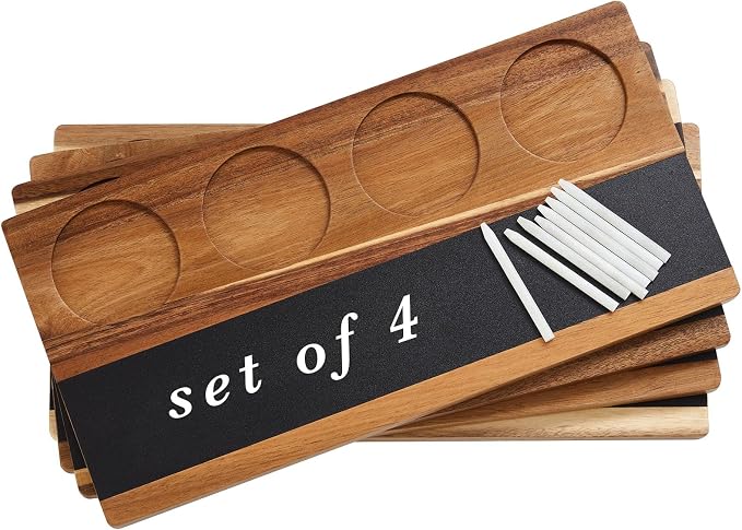 Marsui Wine Flight Tasting Set of 4, Wooden Whiskey Flight Board by Marsui