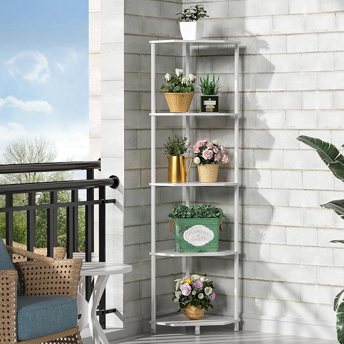 5-Tier Corner Shelf Stand Marble White 50.2" Bathroom and Kitchen Corner Shelves - Image 7
