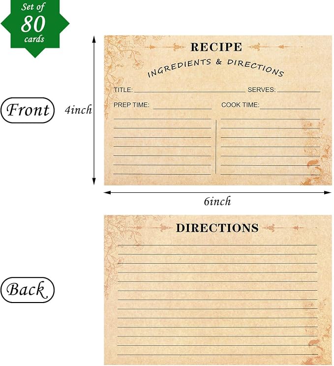 Outus 80 Pack 4 x 6 Inch Vintage Recipe Cards - Image 2