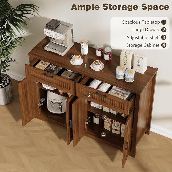 Buffet Cabinet with 2 Storage Drawers, Farmhouse Coffee Bar Table with Storage - Image 5